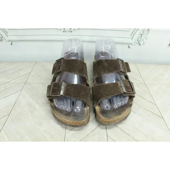 Birkenstock Arizona Brown Suede Double-Strap Slide Sandals Size 38 US 7 - Picture 5 of 9
